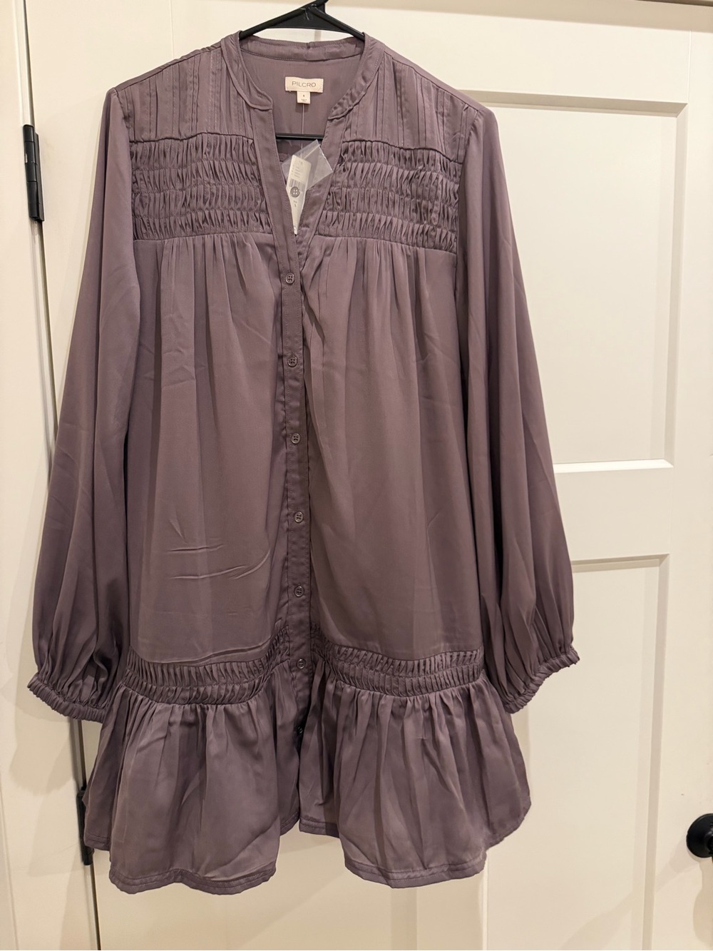 Pilcro Mauve Long-Sleeve Smocked Tunic Dress